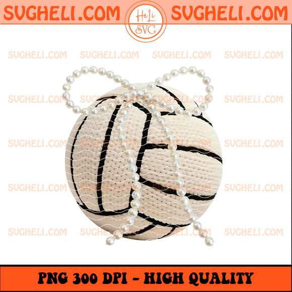 Pearl & Faux Yarn Volleyball Png Knit Coquette Game Day Png