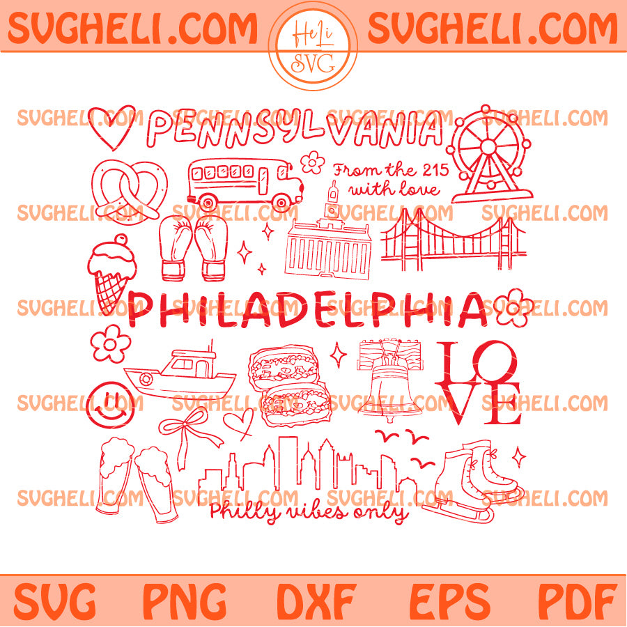 Philadelphia Icons Svg I Love Philadelphia Svg Philly Fan Svg
