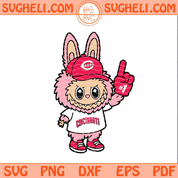Pink Labubu Cincinnati Reds Svg Labubu Reds Baseball Svg Png Dxf Eps Files