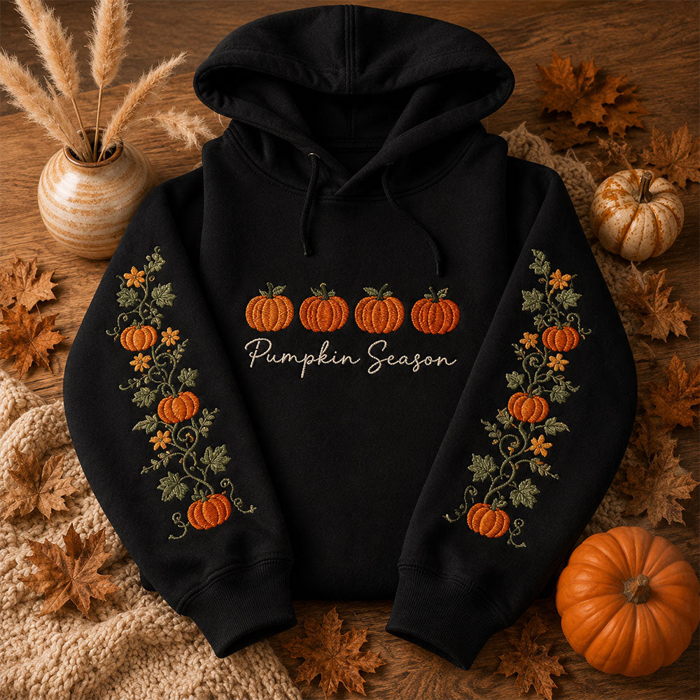 Pumpkin Season Embroidered Hoodie Cozy Fall Pumpkin Hoodie