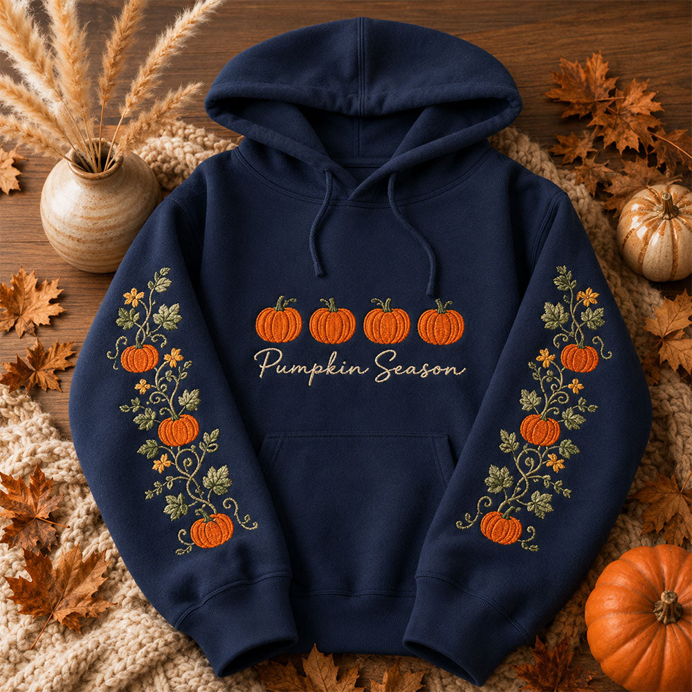 Pumpkin Season Embroidered Hoodie Cozy Fall Pumpkin Hoodie
