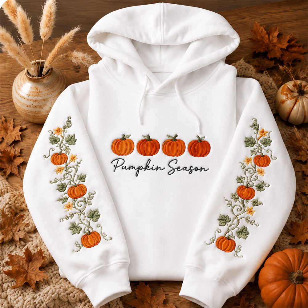 Pumpkin Season Embroidered Hoodie Cozy Fall Pumpkin Hoodie