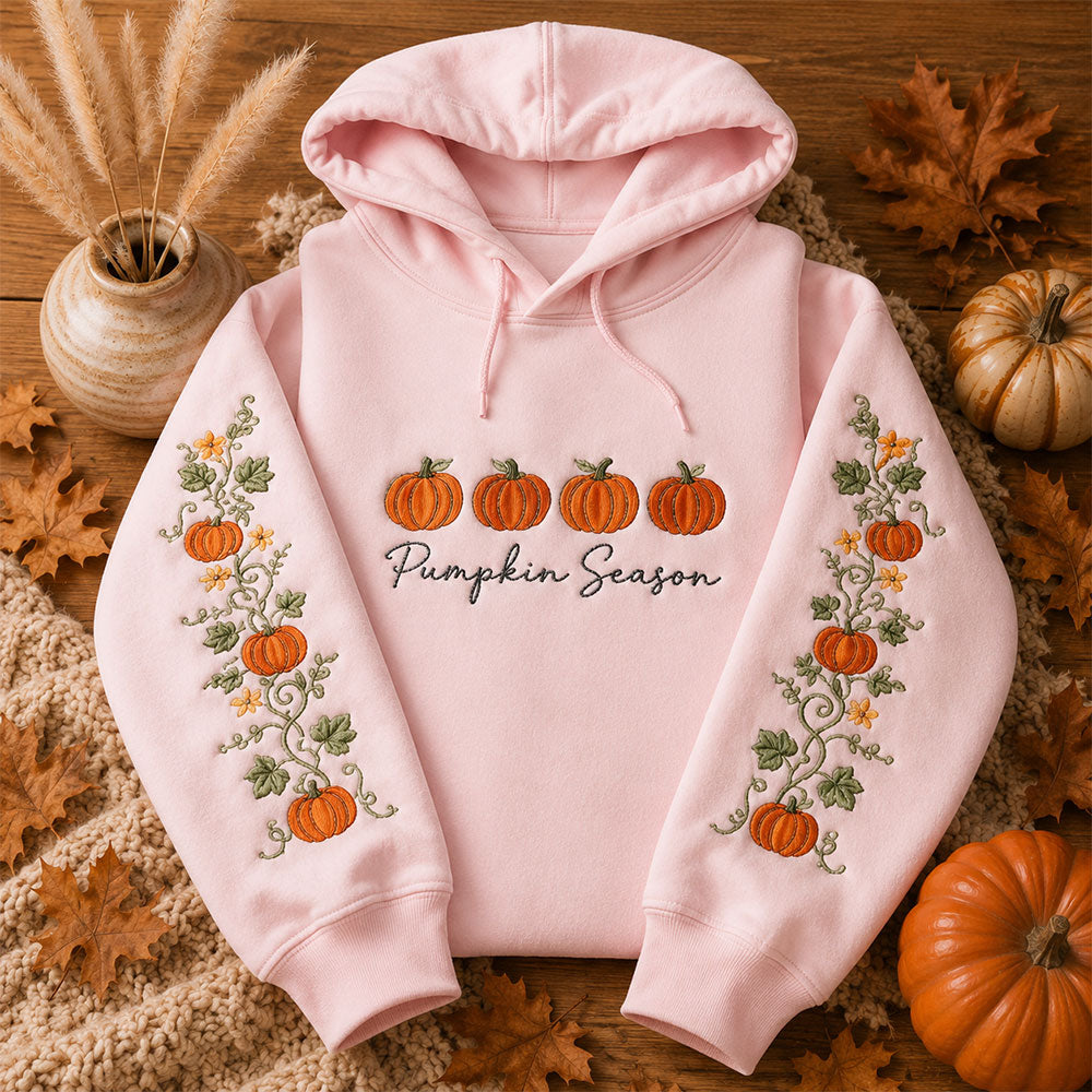 Pumpkin Season Embroidered Hoodie Cozy Fall Pumpkin Hoodie