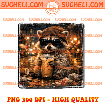 Raccoon Drinking Iced Coffee Png Retro Prehistoric Png