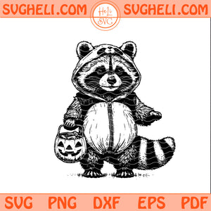 Raccoon Holding Pumpkin Basket Svg Raccoon Halloween Svg