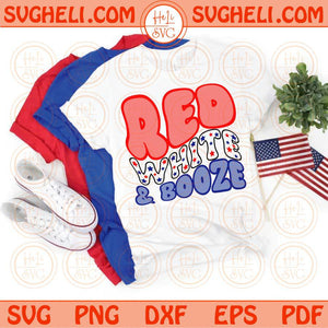 Red White & Booze Svg Wavy Preppy 4th of July Svg Patriotic Svg Png Dxf Eps Files