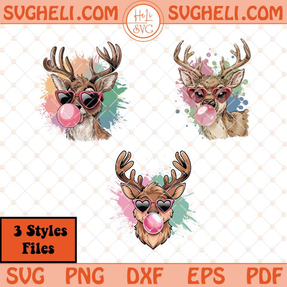Reindeer Christmas Blowing Bubble Svg Funny Reindeer Svg Png Dxf Eps 3 Styles Files