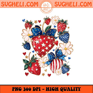 Retro 4th Of July Strawberry Png Patriotic Coquette Bow Png Sublimation Files