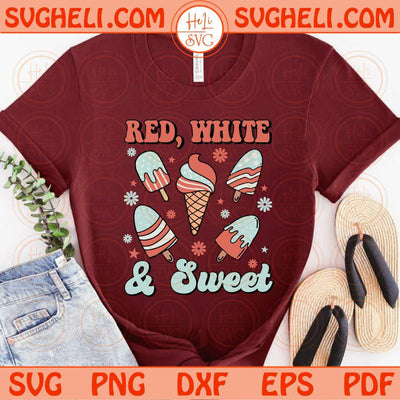 Retro 4th of July Svg Red White and Sweet Svg Ice Cream Patriotic Svg Png Dxf Eps Files