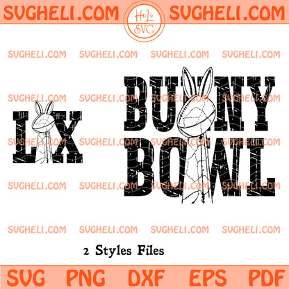 Retro Bad Bunny Svg design featuring Bunny Bowl text and graphic in two styles, perfect for crafting and DIY projects.