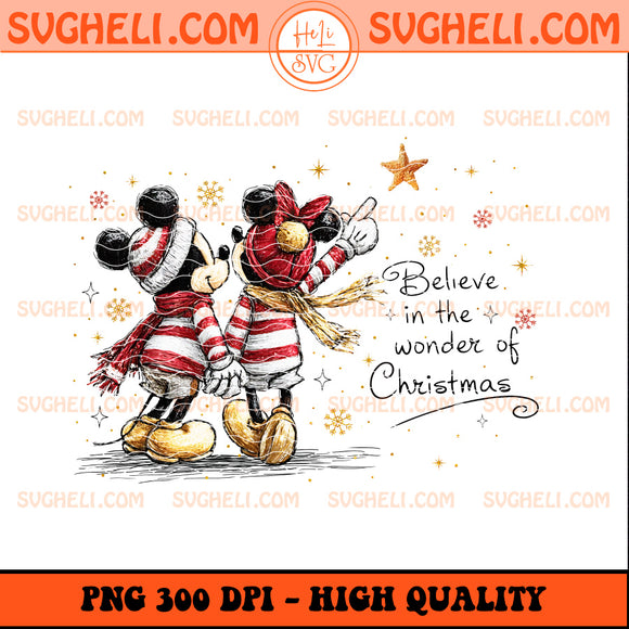 Retro Believe In The Wonder Of Christmas Mickey & Minnie Png
