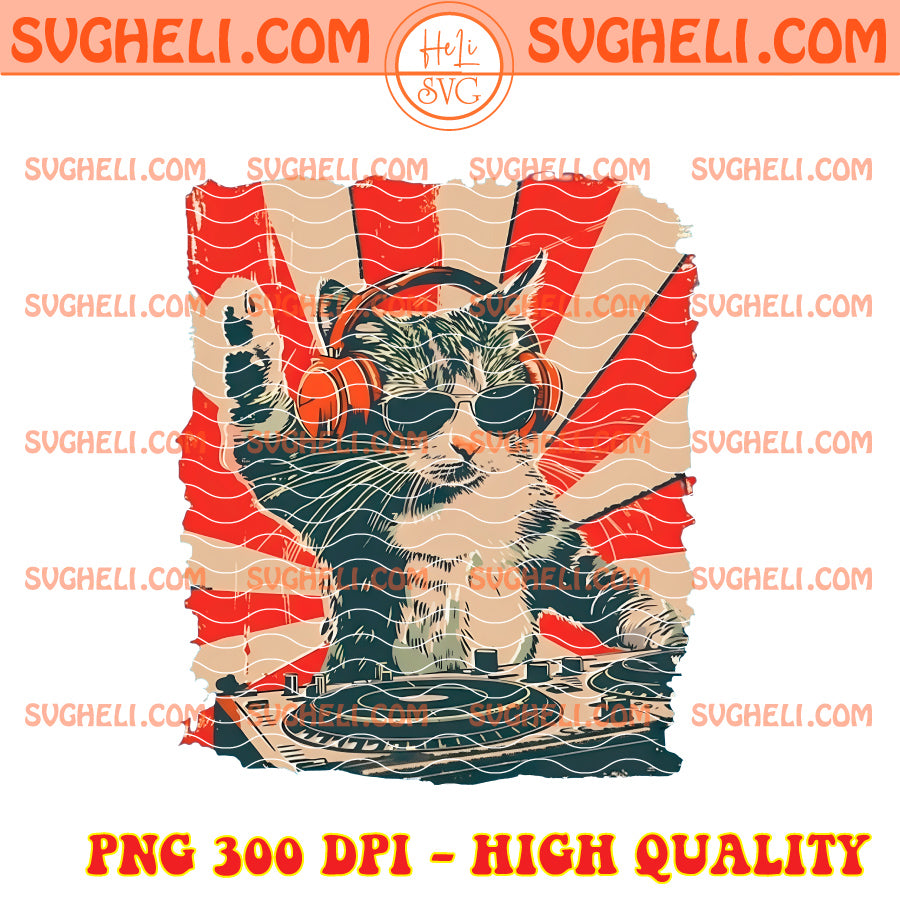 Retro Cool DJ Cat Png Funny Cat With Headphones Png