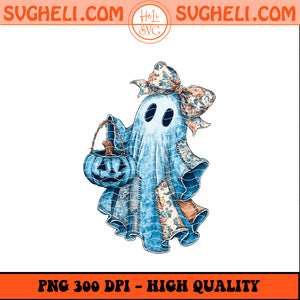 Retro Halloween Blue Denim Ghost Png Boo Ghost Coquette Png