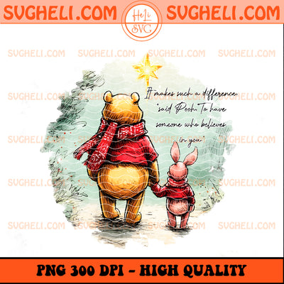 Retro Handwrite Pooh And Piglet Christmas Png