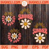 Retro Hello Summer Svg Groovy Smiley Daisy Svg Summer Flower Svg Png Dxf Eps 4 styles Files