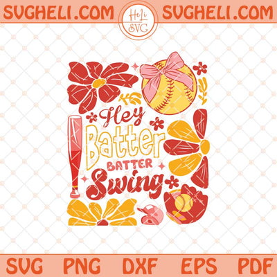 Retro Softball Batter Swing Svg Boho Softball Coquette Svg Png Dxf Eps Files