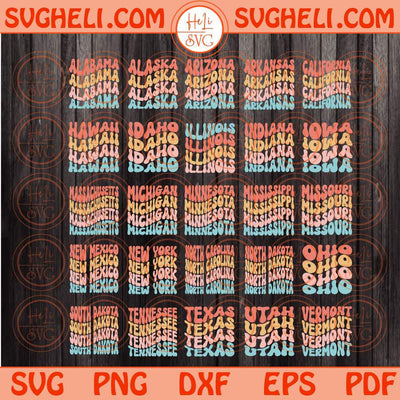 Retro States Svg Wavy Stacked American States Svg Groovy State Svg Png Dxf Eps Bundle Files