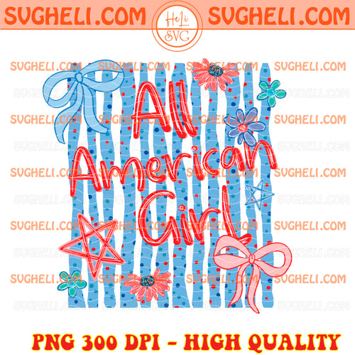 Retro Striped Floral All American Girl Png 4th Of July Png