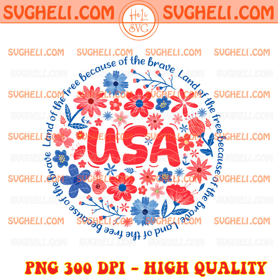 Retro USA Floral Png 4th of July Png Memorial Day Png