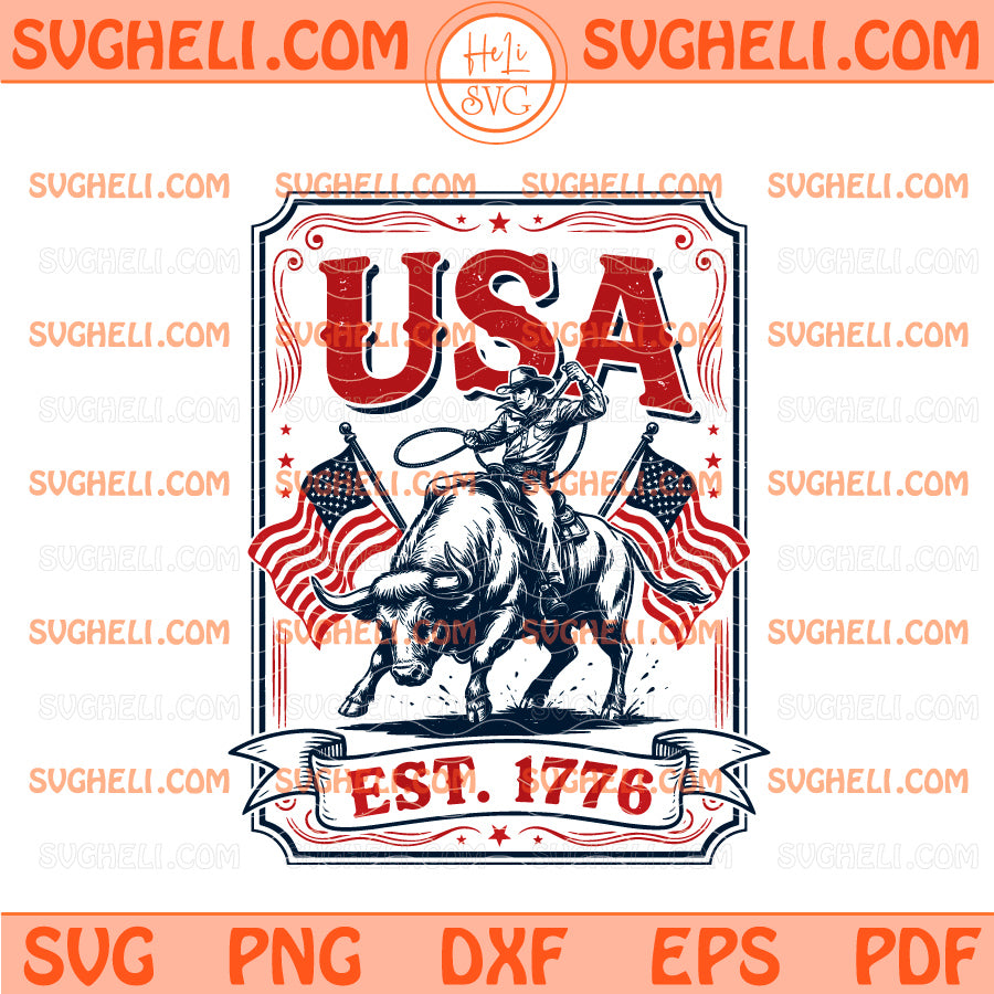 Retro Western USA 250th Anniversary Svg Patriotic Cowboy Svg