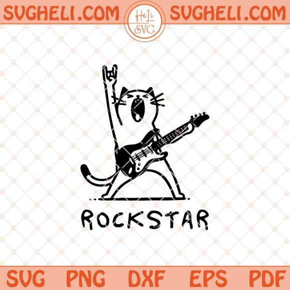 Rock And Roll Cat Svg Rockstar Cat With Guitar Svg Rock Svg Dxf Eps Files