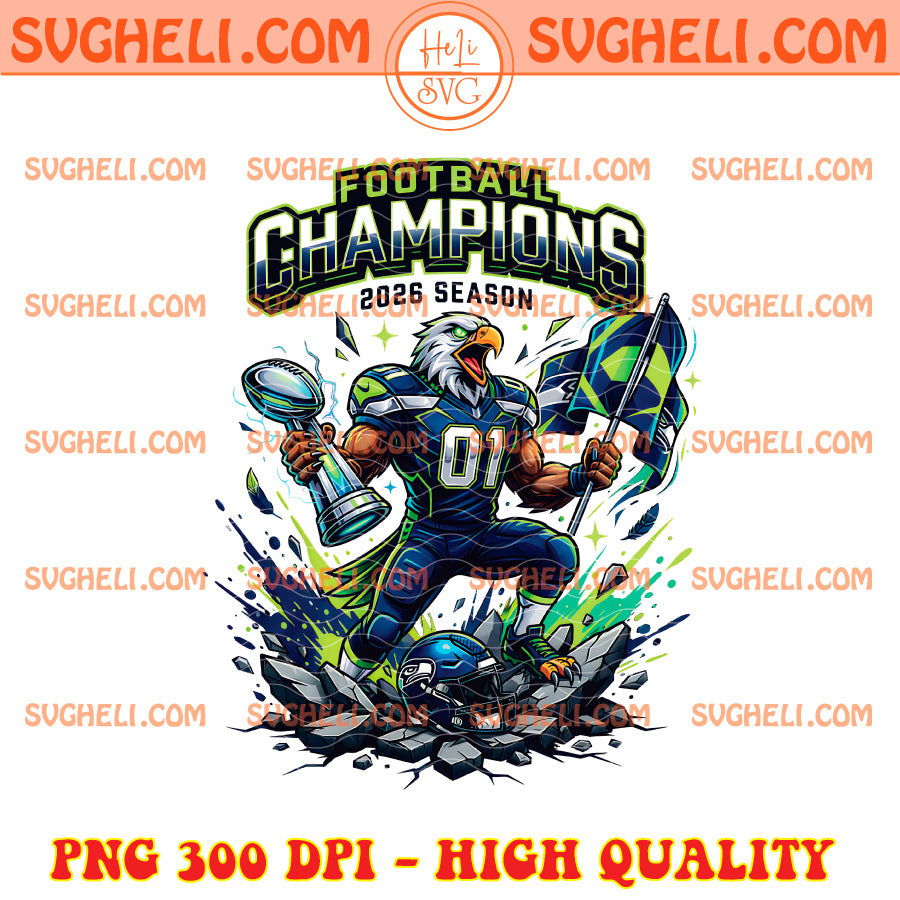 Seattle Football 2026 Champion Png Hawk Mascot Trophy Png