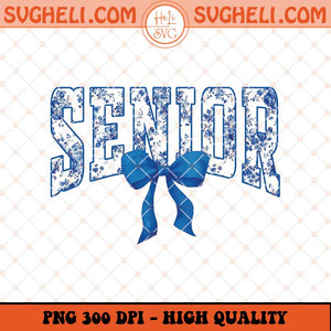 Senior 2025 Floral Toile Blue Water Color Coquette Bow Png Sublimation Files