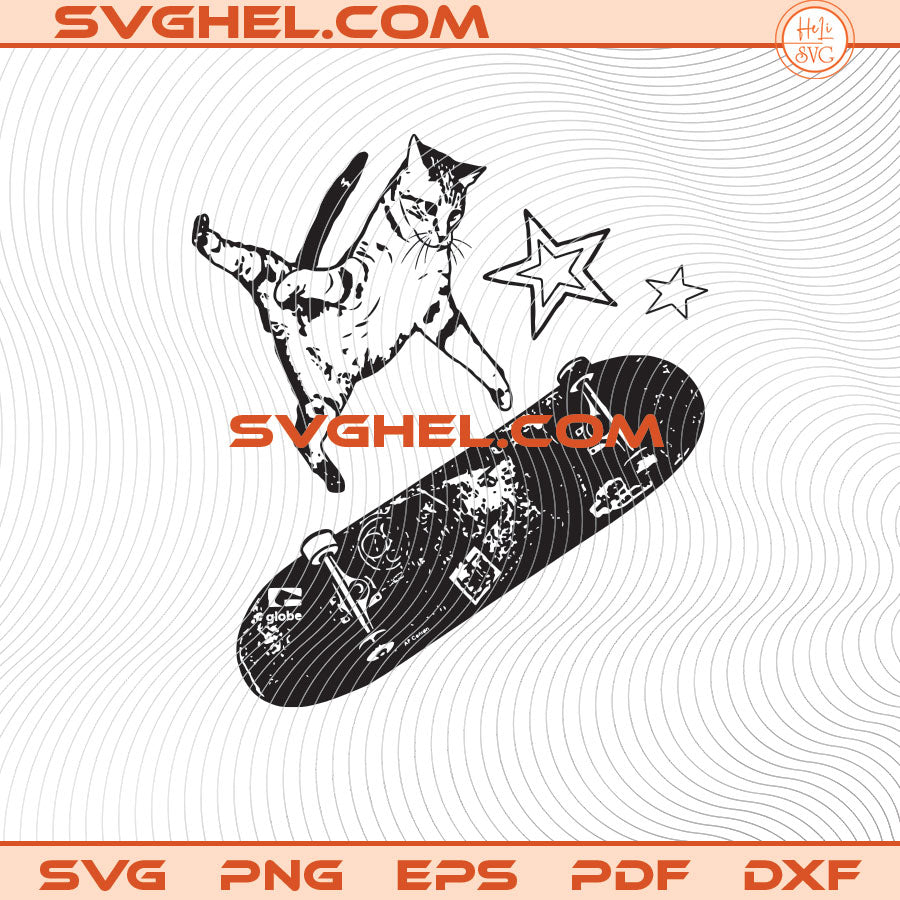 Skateboard Cat Svg Fun Cartoon Svg Cat Skateboarding Svg