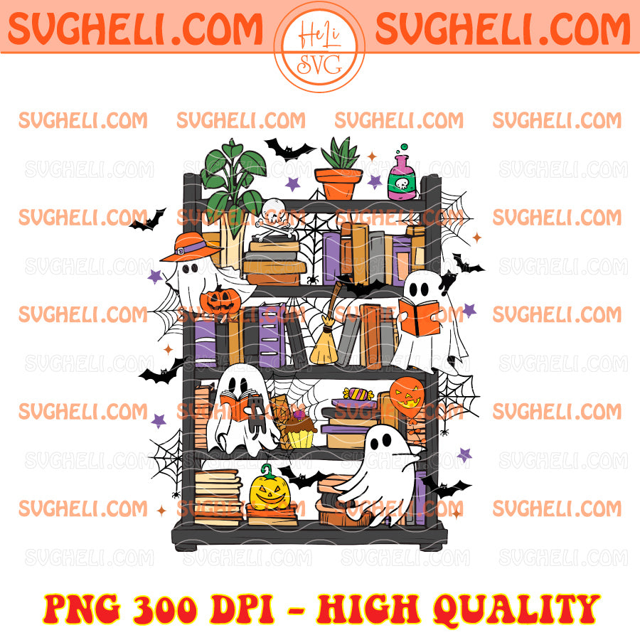 Spooky Bookshelf Png Bookish Halloween Ghost Reading Png
