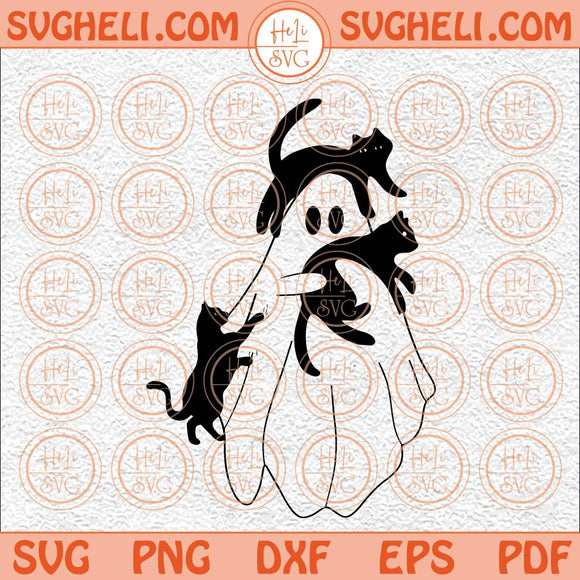 Spooky Cat Mom Svg Cute Black Cat Svg Ghost With Black Cats Svg Png Dxf Eps Files