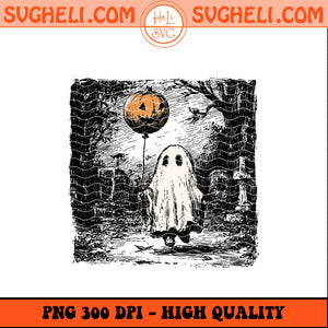 Spooky Ghost with Balloon Png Halloween Graveyard Png