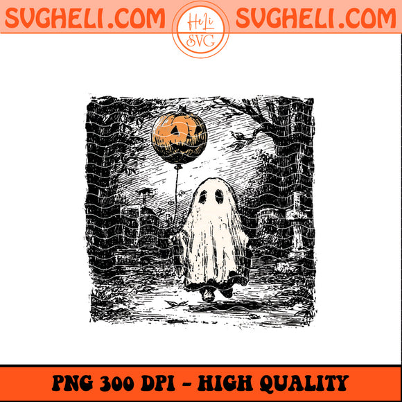 Spooky Ghost with Balloon Png Halloween Graveyard Png