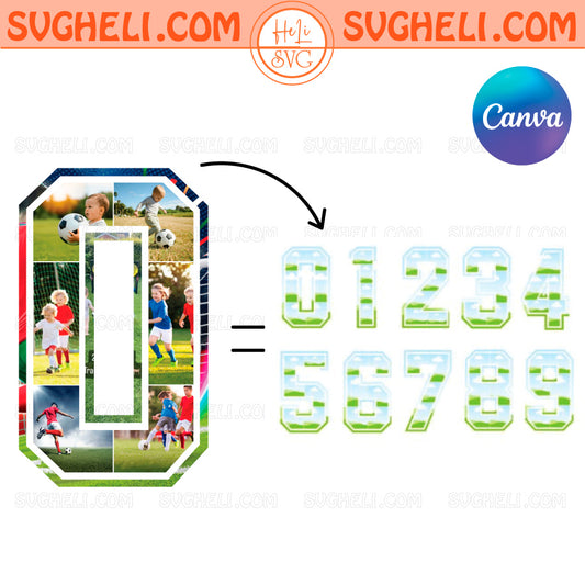 Sports Number Canva photo collage template featuring number 0 and numbers 0-9 for customizable sports designs.