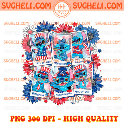 Stitch Floral USA 4th Of July Png Disney Stitch America Png