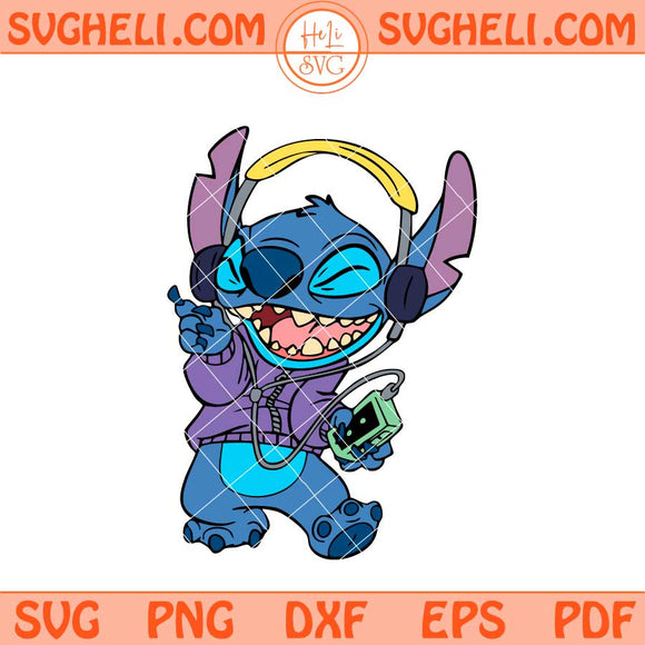 Stitch with Boombox Svg Stitch Listen To Music 90's Svg Png Dxf Eps Files