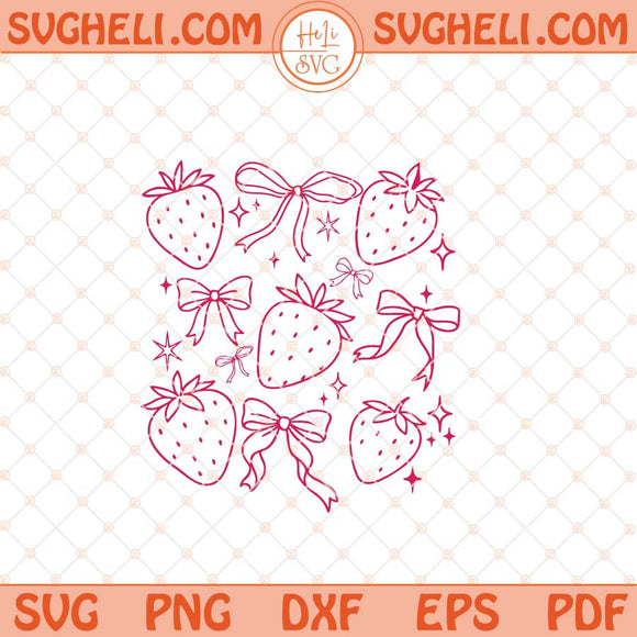 Strawberry Coquette Bow Summer Svg Cottage Core Svg Png Dxf Eps Files