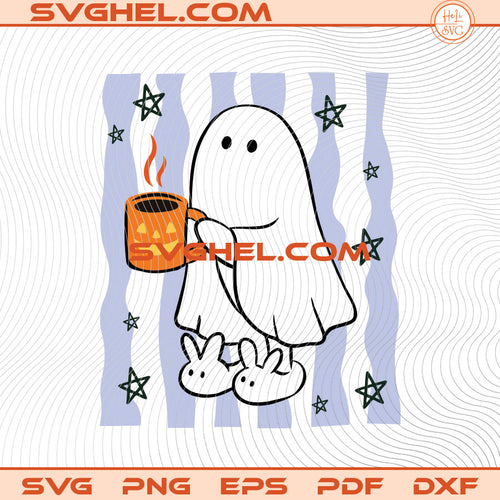 Stripe Cute Halloween Ghost Coffee Svg Cat Halloween Svg