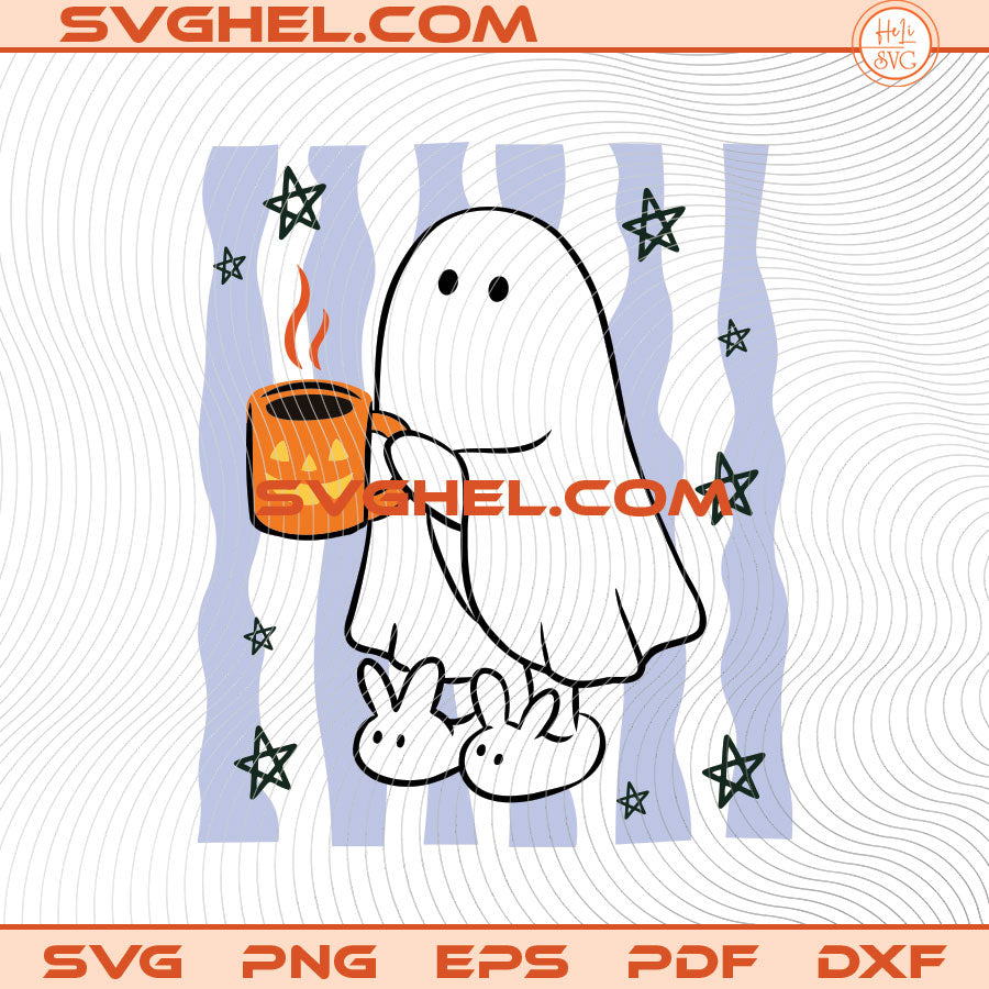Stripe Cute Halloween Ghost Coffee Svg Cat Halloween Svg