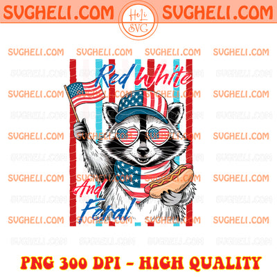 Striped Raccoon 4th of July Png Red White and Feral Png