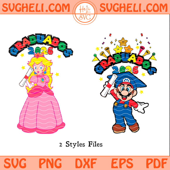 Super Mario Graduation 2026 Svg Princess Peach Graduation Svg Png Dxf Eps Pdf Files