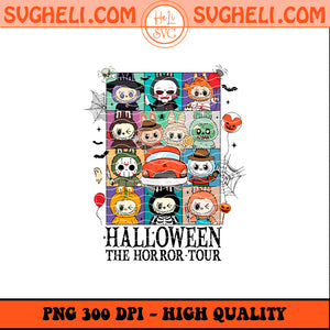 The Horror Tour Labubu Png design featuring colorful Halloween characters in PNG format, high quality 300 DPI, transparent background.