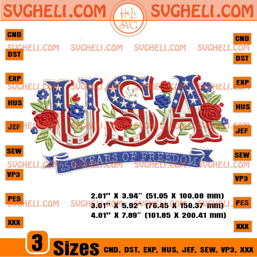 USA 250 Years of Freedom Flag Lettering Embroidery Design