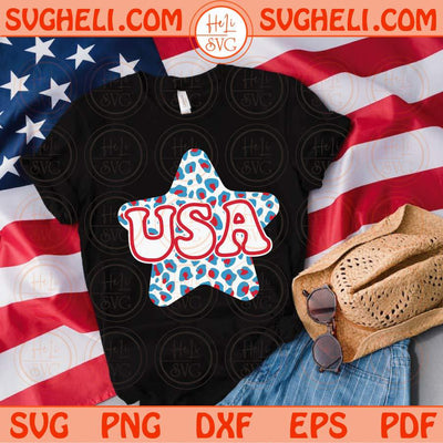 USA Leopard Star Svg Retro 4th of July Svg USA Patriotic American Svg Png Dxf Eps Files