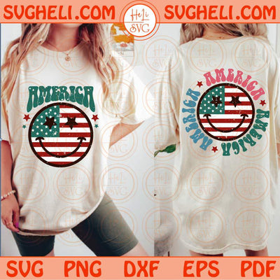 Vintage America Svg Flag Smiley Distressed Groovy 4th of July Svg Png Dxf Eps Files