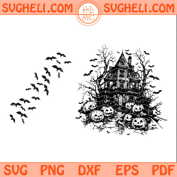 Vintage Halloween Svg Halloween Scene Svg Halloween Bats Svg