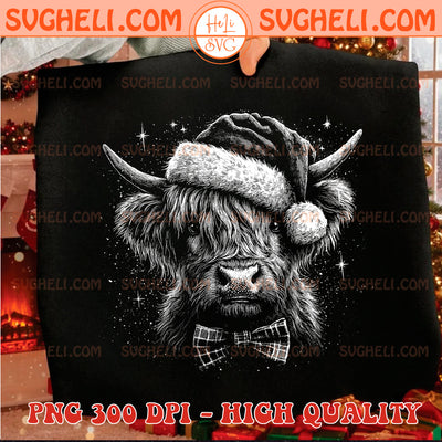 Vintage Highland Cow Christmas Halftone Png