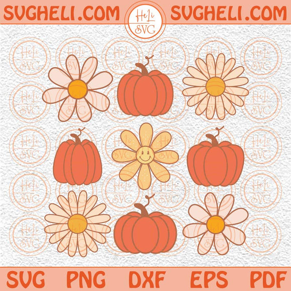 Vintage Pumpkins Svg Flowers Sublimation Svg Smiley Flower Svg Png Dxf Eps Files