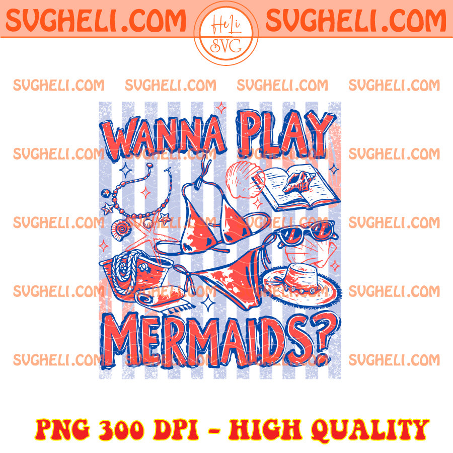 Wanna Play Mermaid Striped Girly Summer Png Summer Png