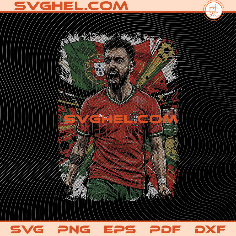 Bruno Fernandes celebrating with Portugal flag in a vibrant halftone design, ideal for World Cup 2026 Halftone PNG Bundle.