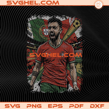 Bruno Fernandes celebrating with Portugal flag in a vibrant halftone design, ideal for World Cup 2026 Halftone PNG Bundle.